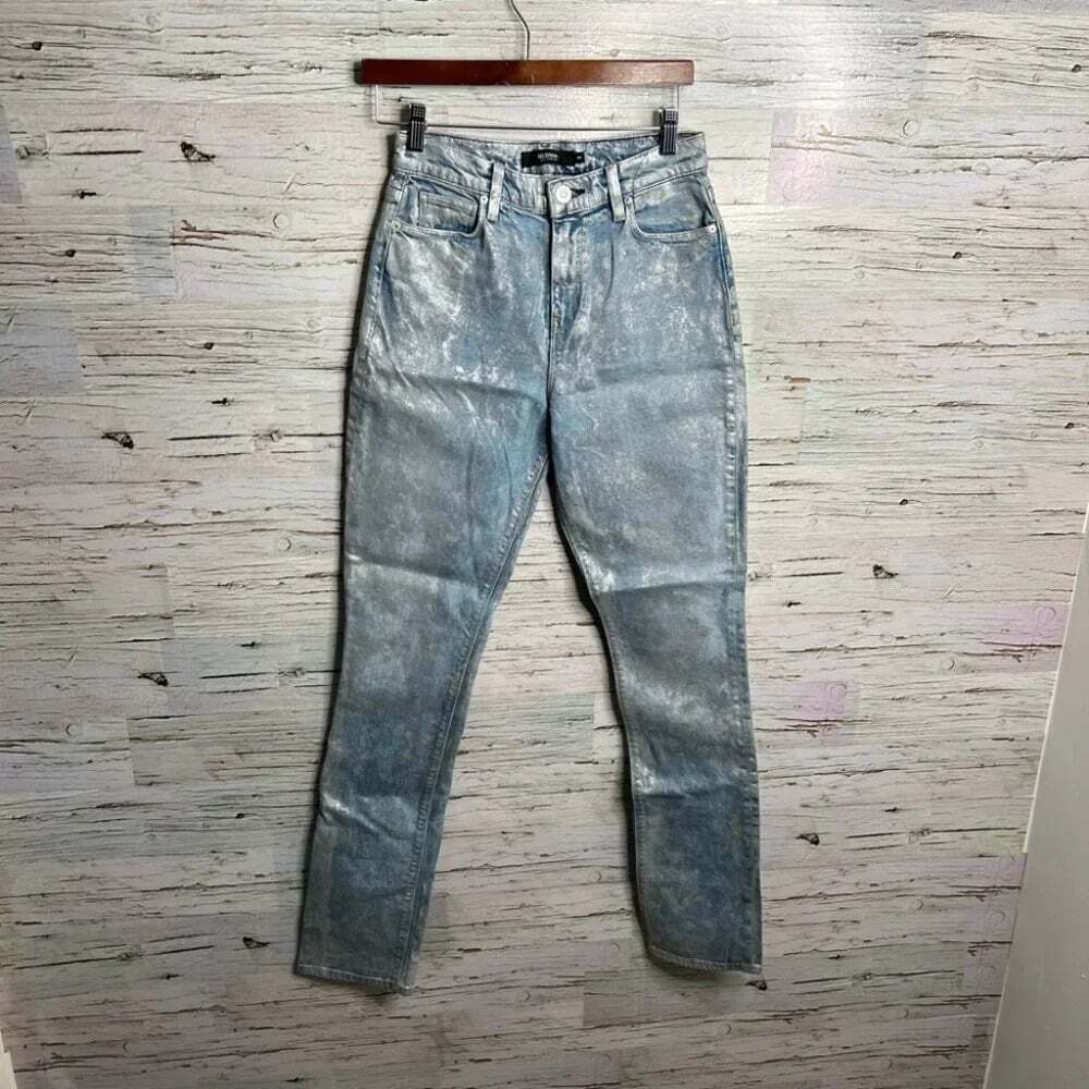 Hudson high rise straight holly jeans size 26 sparkly silver  blue